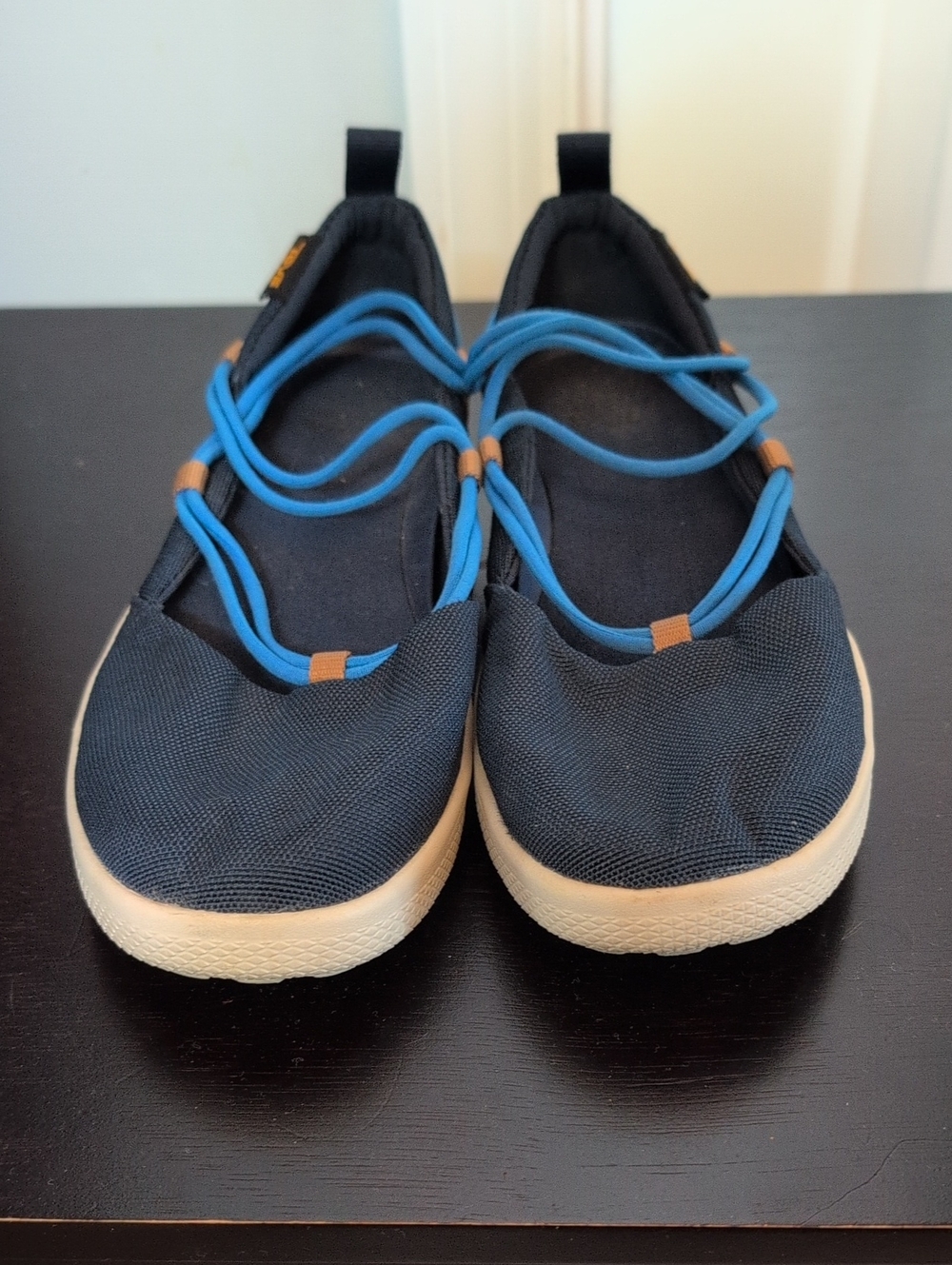 Teva Navy Women's Slip-On Sneakers with Bright Blue Elastic Accents